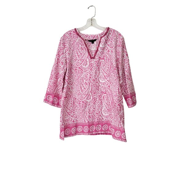 Brooks Brothers 346 Pink & White Paisley Print Cotton Tunic Top L - Picture 4 of 6